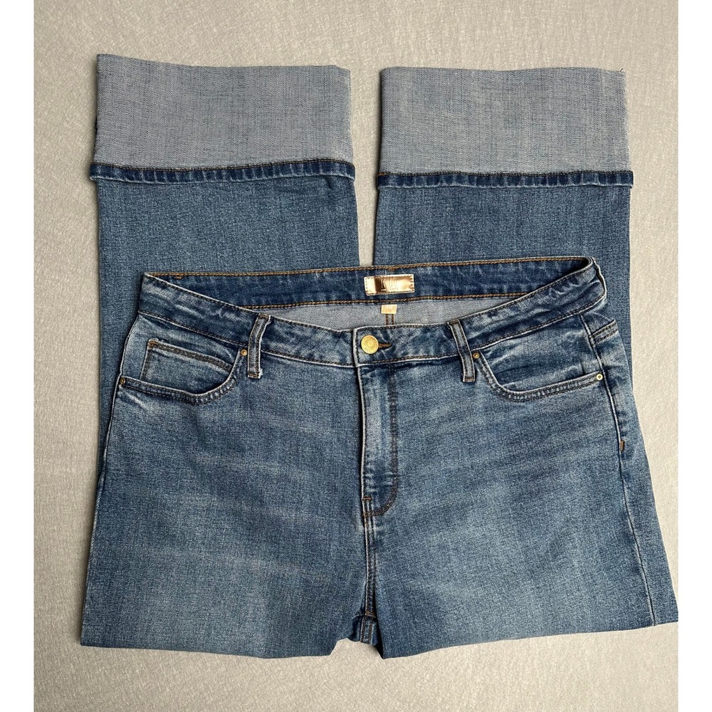 KUT from the Kloth Sienna Wide Leg High Rise Cuffed Crop Jeans Blue 14W - Picture 7 of 8